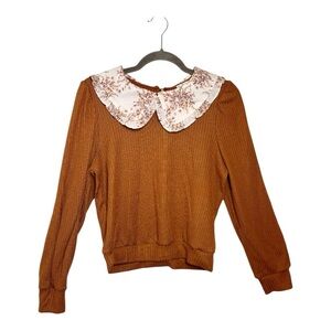 Rabbit Rose Brown Peter Pan Collar Sweater Cottagecore Twee Large